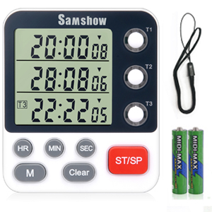 Samshow Digital Kitchen Cooking Timer Clock,2 Channels Simultaneous Timing Countdown Up Pocket Timer, Large Led Display, Memory, Stopwatch Function, Adjustable Alarm, Magnetic Back , White (Battery in